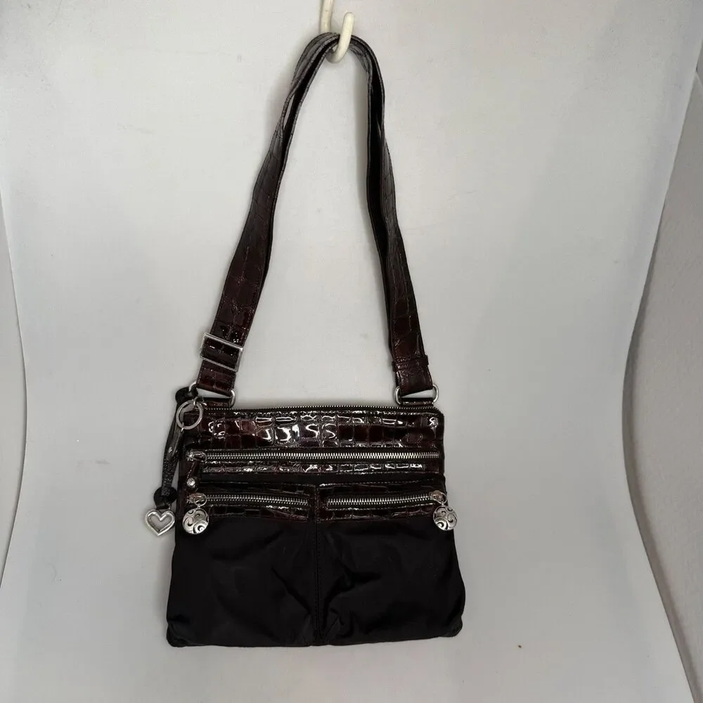 Brighton Brown Leather Alligator Embossed Crossbody Handbag E345145 Vintage